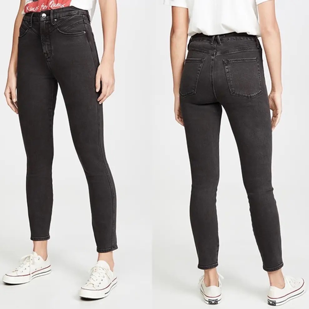 Good American High Rise Good Curve Deco Yoke Skinny Jeans Black-6/28